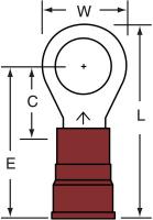 1A078 Ring Terminal, Red, Butted, 22 to 18, PK100