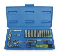 1EZR5 Socket Set, Metric, 1/4 In Dr, 27 PC