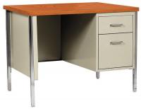 1JU33 Desk, Single Pedestal, Putty/Teak