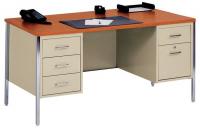 1JU34 Desk, Double Pedestal, Teak, 60In L