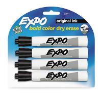 1JU91 Marker, Dry Erase, Chisel, Black, PK4