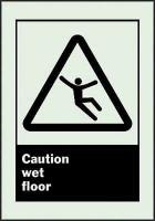 1ML60 Caution Sign, 10 x 7In, BK/GRN, Wet FL, ENG