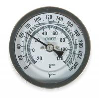 1NFX9 Bimetal Thermom, 3 In Dial, 0 to 250F