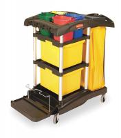 1PBJ8 Microfiber Janitor Cart, Black, Plstc/Alum