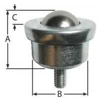 1PDY1 Ball Transfer, Threaded, Ball Dia 5/8 In