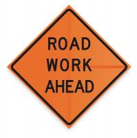 1UBP7 Work Ahead Sign, 48 x 48In, BK/ORN, Text