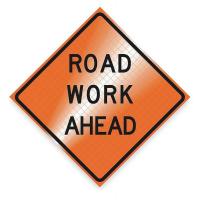 1UBP8 Work Ahead Sign, 48 x 48In, BK/ORN, Text