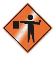 1UBR4 Traffic Sign, 48 x 48In, BK/ORN, SYM, MUTCD