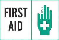 1UN54 First Aid Sign, 7 x 10In, GRN and BK/WHT