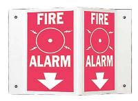1UP65 Fire Alarm Sign, 5-1/2 x 10In, WHT/R, ENG