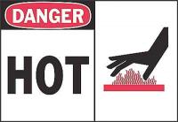 1UR45 Danger Sign, 10 x 14In, R and BK/WHT, Hot