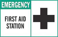 1UR66 First Aid Sign, 10 x 14In, GRN and BK/WHT