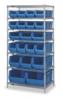 1UVT3 Bin Shelving, Wire, 36X24, 20 Bins, Blue