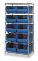 1UVT4 Bin Shelving, Wire, 36X24, 10 Bins, Blue