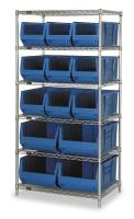 1UVT5 Bin Shelving, Wire, 36X30, 13 Bins, Blue