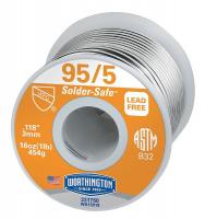 1UYG9 Solid Wire Solder, Dia 0.118 In, 1lb