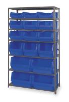 1VH16 Bin Shelving, Solid, 42X18, 16 Bins, Blue