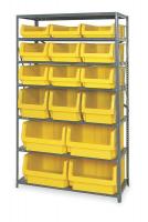 1VH19 Bin Shelving, Solid, 42X18, 16 Bins, Yellow