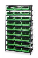 1VH21 Bin Shelving, Solid, 42X18, 27 Bins, Green