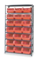 1VH26 Bin Shelving, Solid, 42X18, 21 Bins, Red