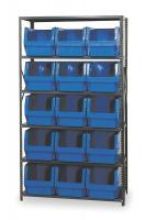 1VH28 Bin Shelving, Solid, 42X18, 15 Bins, Blue