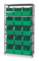 1VH29 Bin Shelving, Solid, 42X18, 15 Bins, Green