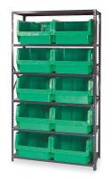 1VH33 Bin Shelving, Solid, 42X18, 10 Bins, Green