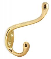 1XNF9 Coat and Garment Hook, 2 Ends, Brass