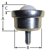 1YVZ3 Ball Transfer, Stud, Ball Dia 5/8 In