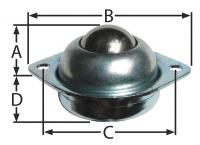 1YXB6 Ball Transfer, Countersunk, Ball Dia 1 In