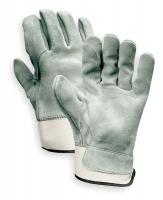 1ZPP7 Leather Gloves, Safety Cuff, Gray, S, PR