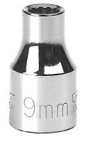 20J719 Socket, Standard, 1/2 In Dr, 12 Pts, 9mm