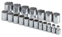 20J993 Socket Set, 1/2 In Dr, SAE, 12 Pt Std, 19 Pc