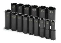 20K002 Imp Socket Set, 1/2 Dr, SAE, 6 Pt Deep, 15Pc