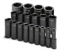 20K003 Imp Socket Set, 1/2 Dr, SAE, 6 Pt Deep, 19Pc