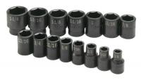 20K010 Imp Socket Set, 1/2 Dr, SAE, 6 Pt Std, 15 Pc