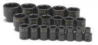 20K011 Imp Socket Set, 1/2 Dr, SAE, 6 Pt Std, 19 Pc