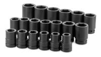 20K020 Imp Socket Set, 1 Dr, SAE, 6 Pt Deep, 19 Pc