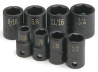 20K030 Imp Socket Set, 3/8 Dr, SAE, 6 Pt Std, 8 Pc