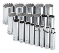 20K407 Socket Set, 1/2 Dr, SAE, 12 Pt Deep, 19 Pc