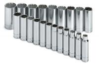 20K408 Socket Set, 1/2 Dr, Metric, 12Pt Deep, 21 Pc