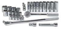 20K413 Socket Set, 1/2 Dr, SAE, 6Pt Std/Deep, 28 Pc