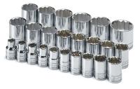 20K416 Socket Set, 1/2 Dr, Metric, 12 Pt Std, 24 Pc