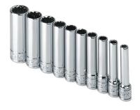 20K427 Socket Set, 1/4 Dr, SAE, 12 Pt Deep, 10 Pc