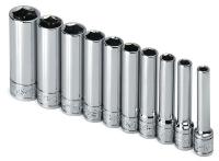 20K429 Socket Set, 1/4 Dr, SAE, 6 Pt Deep, 10 Pc