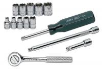 20K443 Socket Set, 1/4 Dr, Metric, 6 Pt Std, 14 Pc