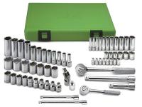 20K446 Socket Set, 1/4, 3/8 Dr, Metric, 6 Pt, 62 Pc