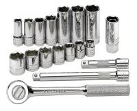 20K451 Socket Set, 3/8 Dr, 6 Pt, Spark Plug, 18 Pc