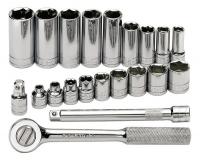 20K452 Socket Set, 3/8 Dr, SAE, 6 Pt, 21 Pc