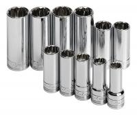 20K459 Socket Set, 3/8 Dr, Metric, 12Pt Deep, 11 Pc